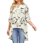 Seta T Women's High Low Tops Floral Print 3/4 Sleeve V Neck Asymmetrical Loose Button Down Shirt Dressy Casual Blouse
