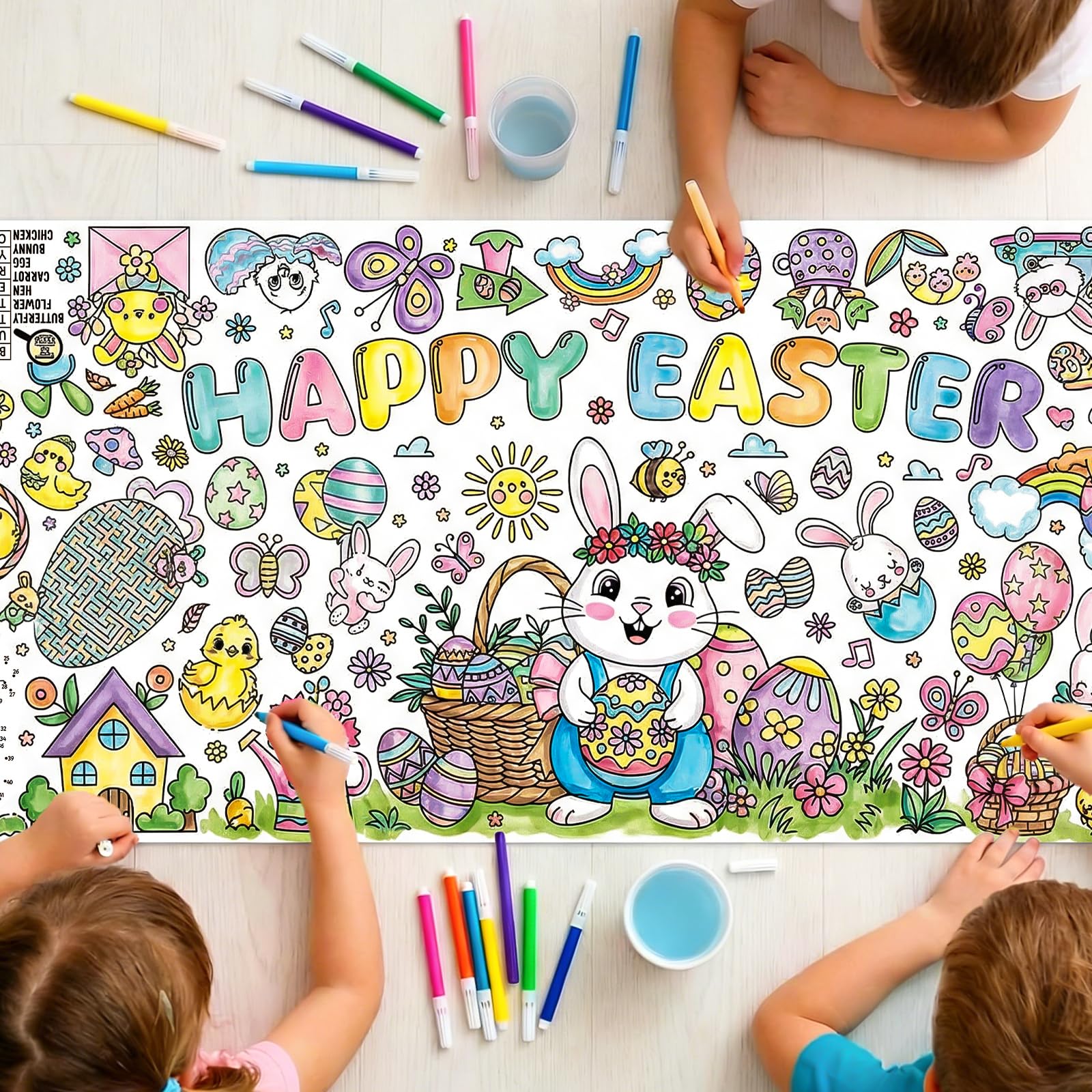 Easter Giant Coloring Poster/Tablecloth, 30 x 72 Inch Jumbo Craft for Kids Art Crafts Paper Banner Kids Games Activities,Coloring Tablecloth Crafts for Easter Classroom Wall School Home Parties