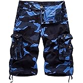 AOYOG Men's Camo Cargo Shorts Relaxed Fit Multi-Pocket Outdoor Camouflage Cargo Shorts Cotton