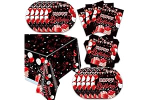 41pcs Black and red Party Supplies ,include 20 Plates, 20 Napkin and 1pcs Tablecloth,Used for Black and red Birthday Party De