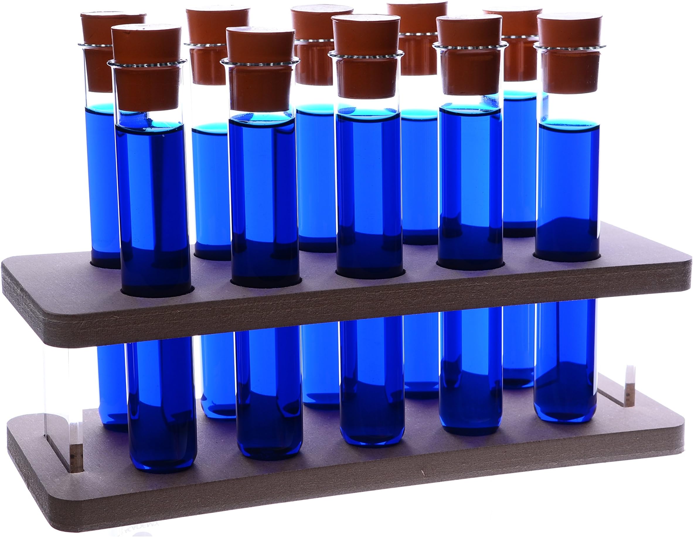Test Tube Rack. Holds 10 Test Tubes. Laboratory Curve Rectangular Test Tube Holder. Various option available (Rack + 10 Test Tubes + Stoppers)