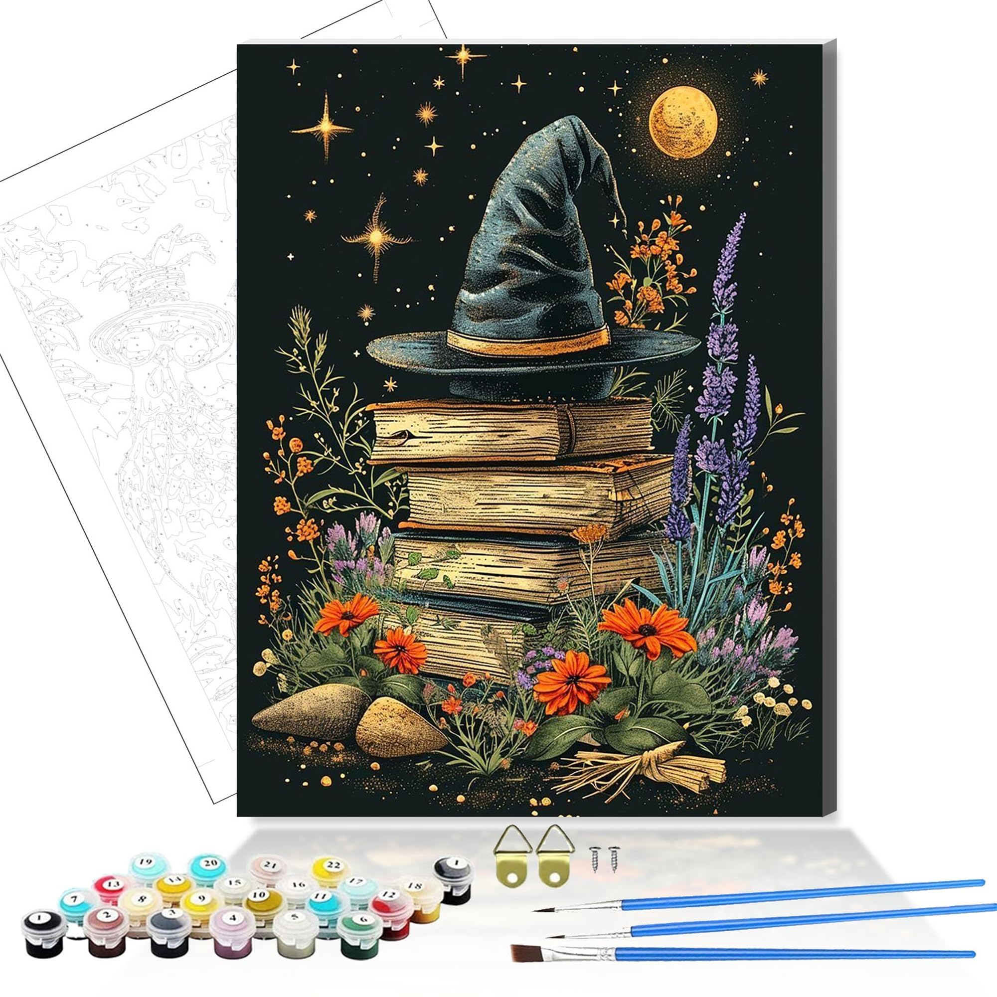 HEFEIS DIY Paint by Numbers for Adults,Wooden Framed Painting by Number Kits on Canvas,Acrylic Easy Color by Numbers for Beginner,Small Gifts Decor for Home Wall Room (Book)