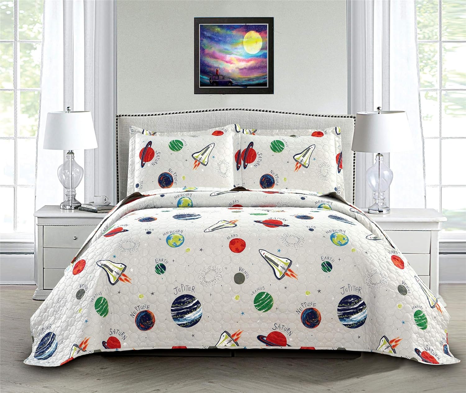 Buy 3 Pieces Soft Microfiber Kid's Galaxy Outer Space Adventure Quilted
