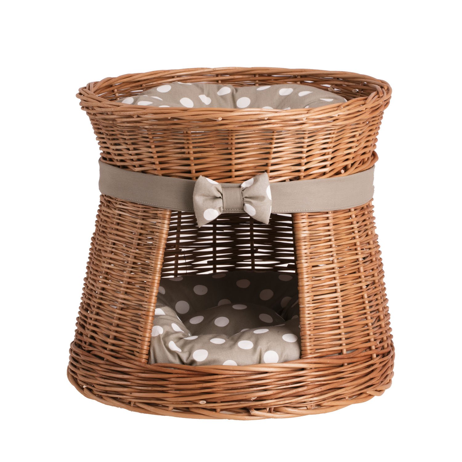 e-wicker24 Natural Wicker Cat Bed Cave Double Indoor Cat House with Bed on Top Cosy Cave Sofa Box Wicker Cat Igloo Basket Indoor (48x48x43cm)