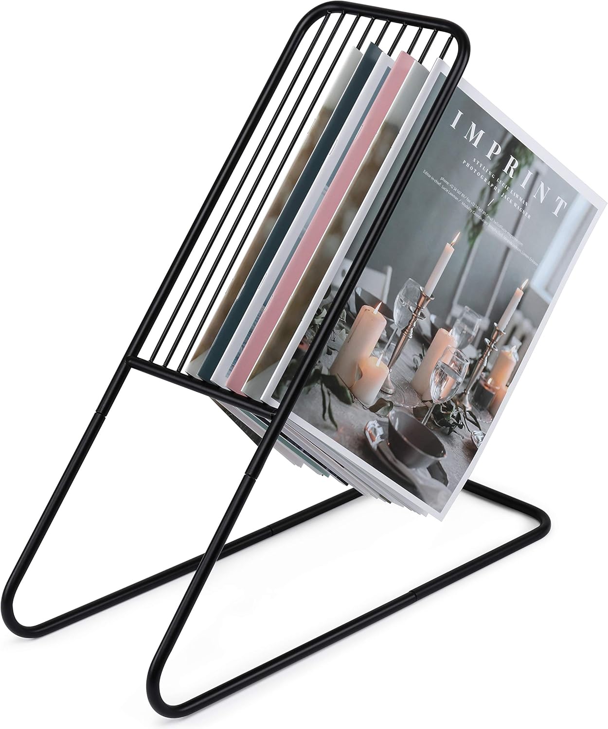 Magazine Holder Rack by Home Style, Sleek Modern Standing Design, Perfect Organizer and Holder for Home and Professional Settings, Displays 12 Small Magazines or 9 Big Once