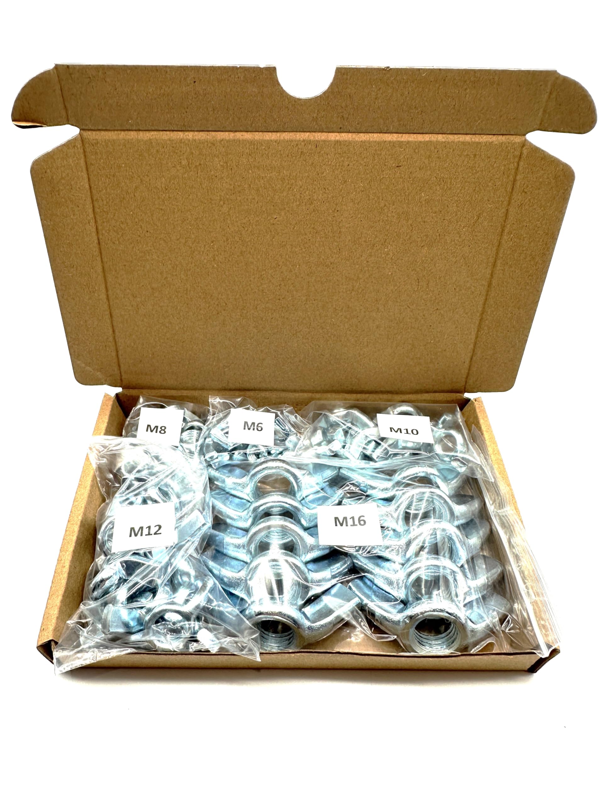 50Pcs Wing Nut Assortment Box | M6, M8, M10, M12, M16 | Box of Butterfly Nuts