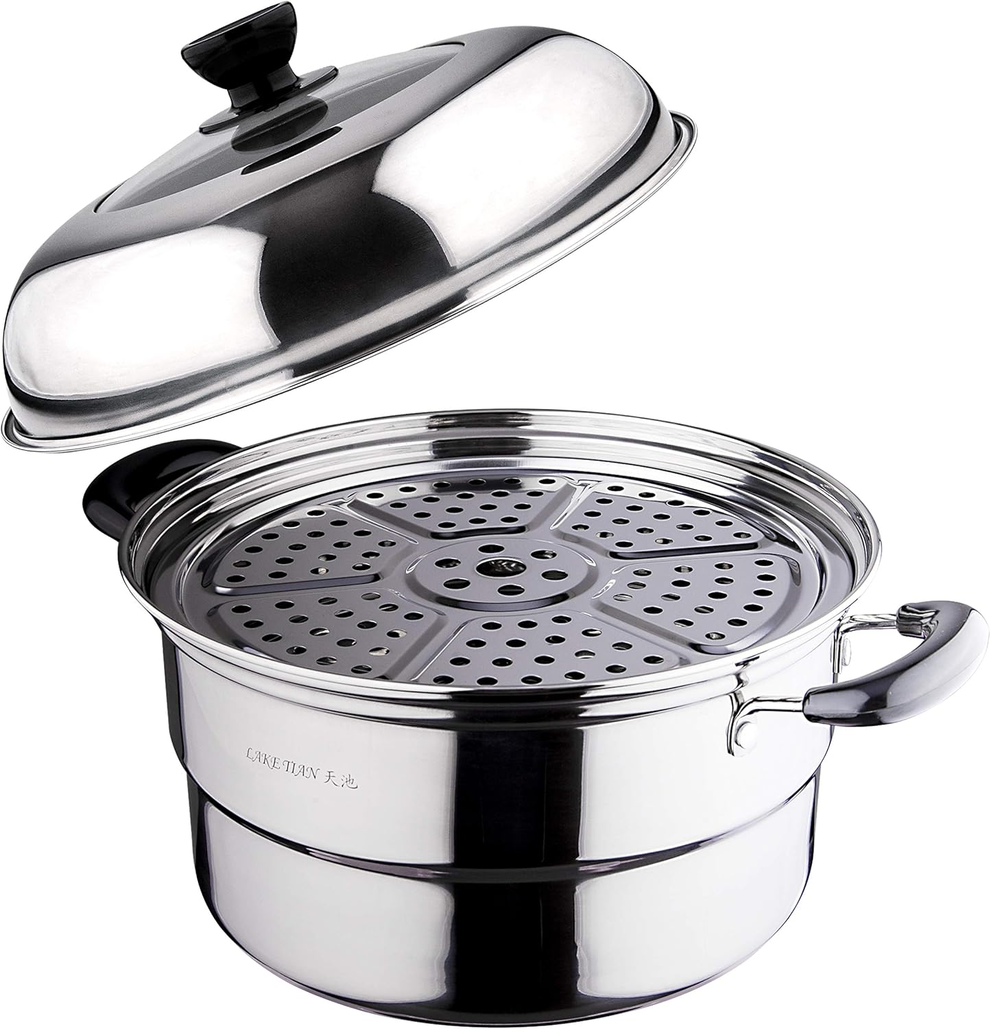Single Multi-layer Stainless Steel Steamer Pot For Cooking Cookware Pot with 2 Racks/Insert with Tempered Glass Lid, Dumpling Steamer, Vegetable Steamer, Dishwasher Safe Lake Tian 12.5QT (28cm/11″): Kitchen & Dining