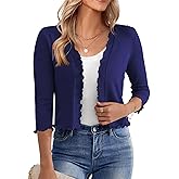 GoMamee Women's 3/4 Sleeve Cropped Cardigan Open Front Bolero Shrugs Sweater S-XL