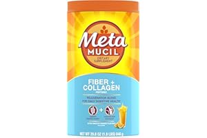 Metamucil Daily Fiber + Collagen, Psyllium Husk Powder, Plant Based Fiber Supplement, Sugar-Free with Stevia, 3-in-1 Fiber Supplement for Digestive Health, Orange Flavored, 90 Doses