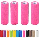 4 Pack Self Adhesive Bandage Wrap, 6 in x 5 Yards Non-Woven Self Adherent Cohesive Bandage, Vet Wrap Wound Tape for Thumb Finger Wrist Knee Ankle, Pink