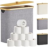 Lifewit Toilet Paper Storage Holder for 12 to 16 Rolls, Free Standing Toilet Paper Basket Stand with Bamboo Lid, Collapsible Fabric Bathroom Organizer Box for Mega Rolls, 30L, Extra Large, Light Gray