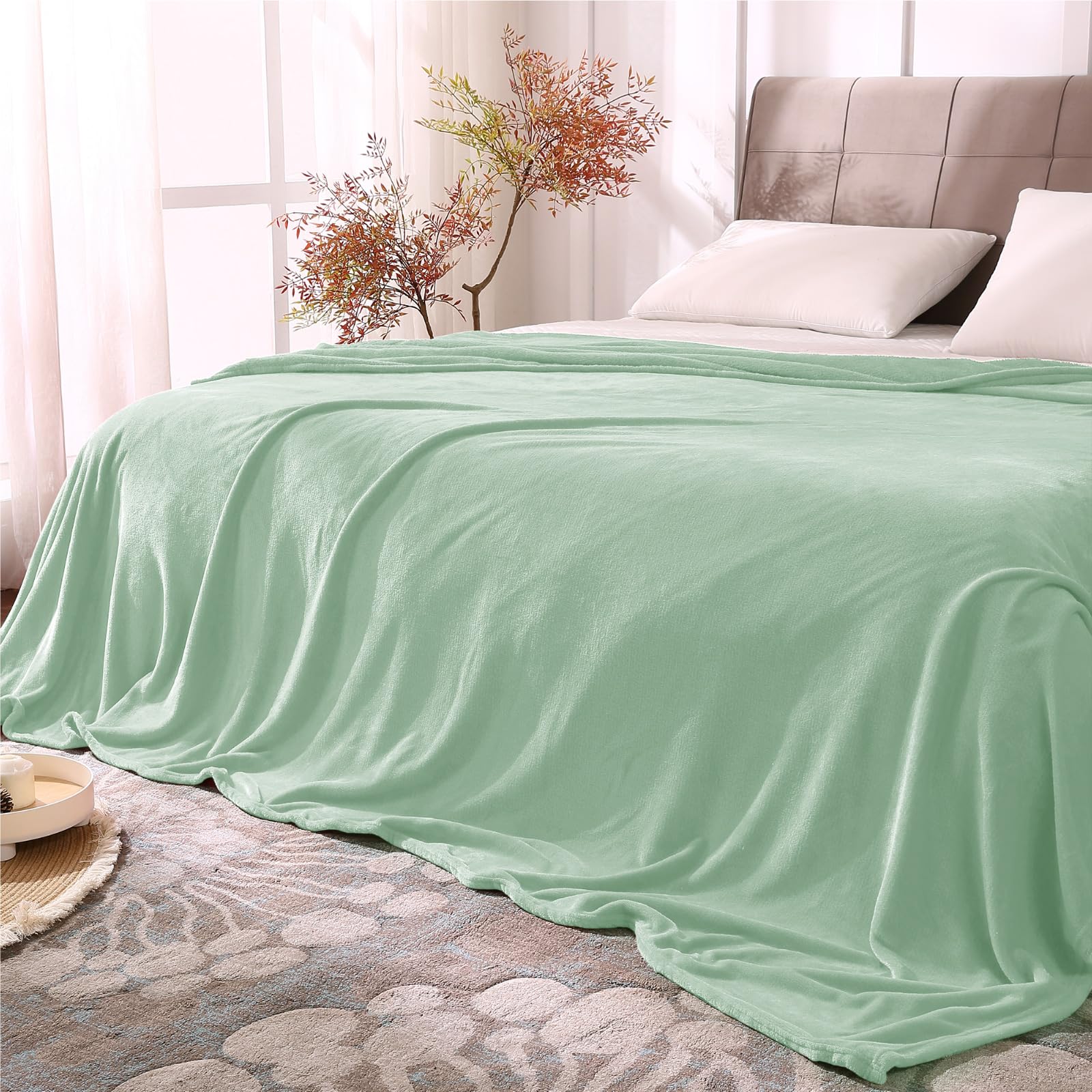 BEDELITE Fleece Blanket Soft Plush King Bed Blanket Mint Green 108"x90"