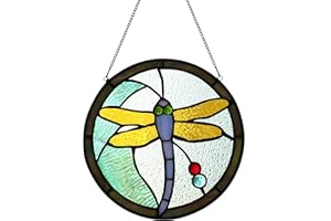 Alivagar Dragonfly Stained Glass Window Panel Sun Catcher Ornament Tiffany Style Handcrafted Window Hangings