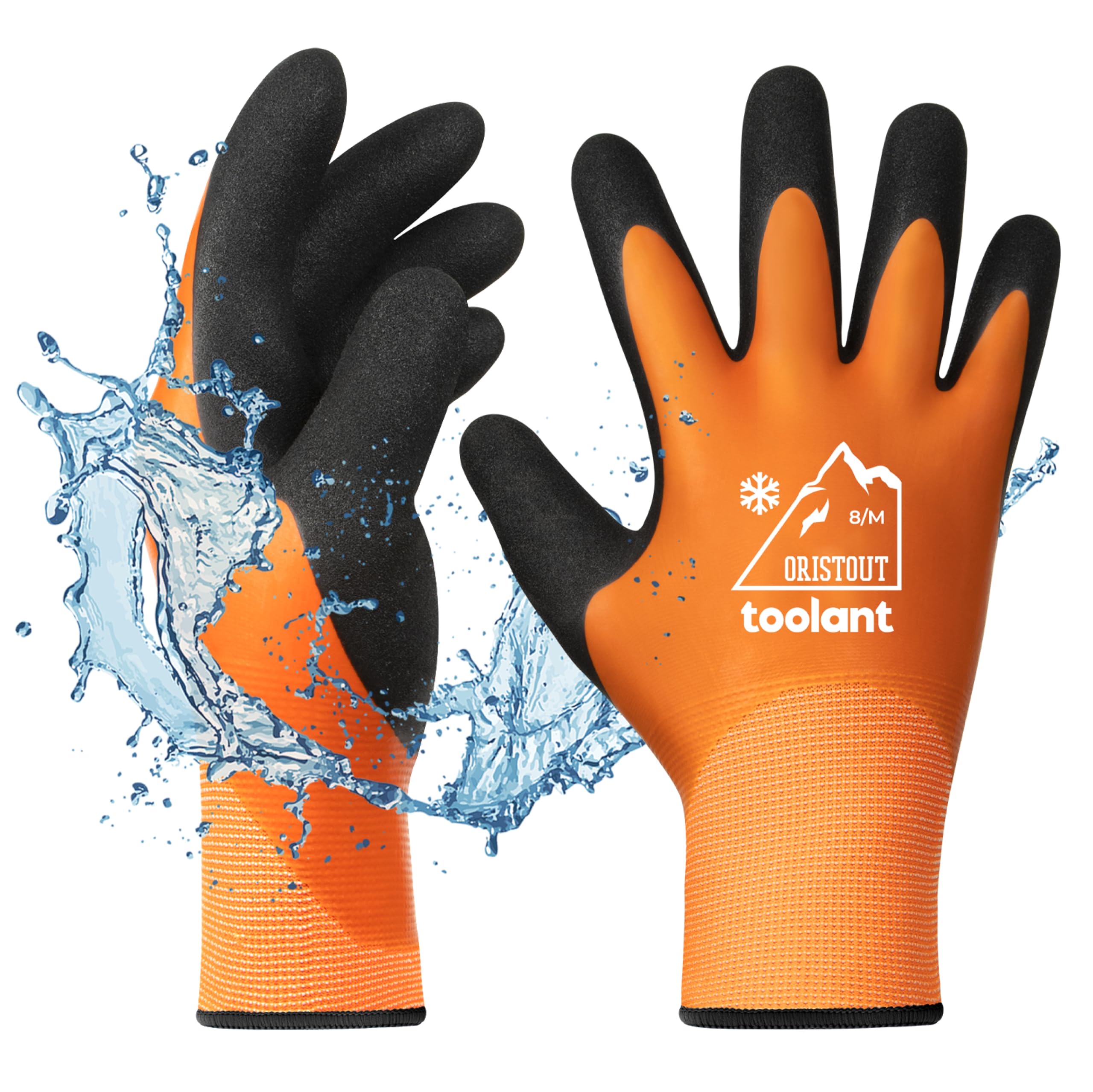 OriStout Waterproof Winter Gloves, Thermal Work Gloves for Cold Weather, Touchscreen, Super Grip, for Gardening, Fishing, Car Washing, Working in Freezer, Orange, Medium