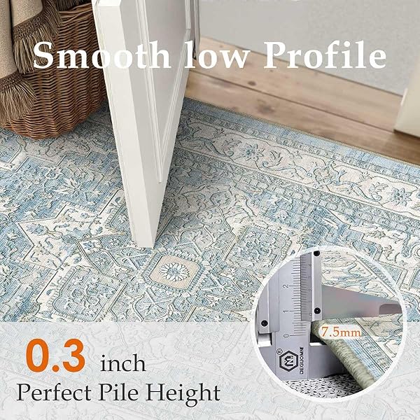 WONDRG 5X7 WASHABLE VINTAGE AREA RUG BLUE ORIENTAL LIVING ROOM BEDROOM THROW RUG NEUTRAL NON SLIP SOFT LOW PILE CARPET FOR DINING ROOM OFFICE NURSERY INDOOR