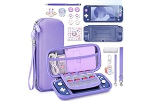 innoAura Switch Lite Case 18-in-1 Accessories Bundle for NS Switch Lite (2019), with Protective Carrying Case, Game Holder, Screen Protector & Cute Thumb Grips, Purple