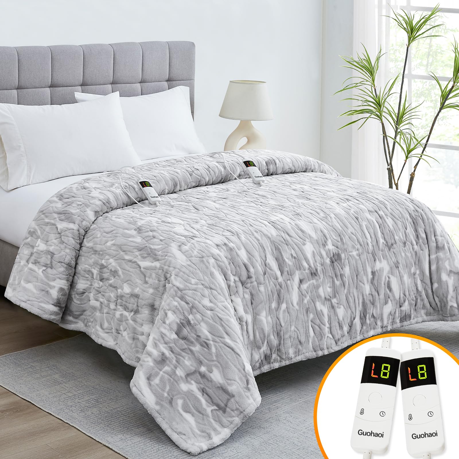 Guohaoi Heated Blanket Electric Throw, 10 Heating Levels Fast Heating, 1/2/4/6/8 Hour Auto Off, Faux Rabbit Fur/Sherpa Heater Blanket Over-Heated Protection. no Shedding, ETL Certified.(50"x 60")