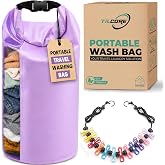 Complete Laundry Kit with Travel Washing Machine &amp; Retractable Clothesline | Leak-Proof Camping Travel Laundry Wash Bag | Portable Camping Washing Machine | Space-Saving Clothes Washing Bag