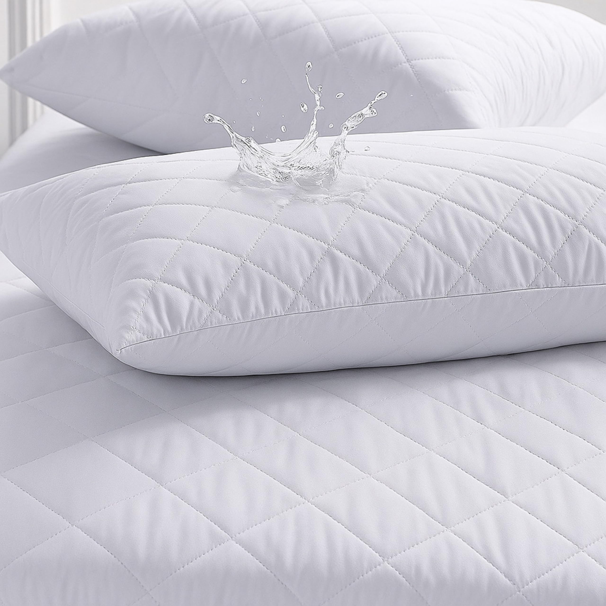 Dudu N Girlie Pillow Protectors 2 Pack Quilted Zipped - Breathable 90 gsm Microfiber Pillow Case Protector White 50x75 cm