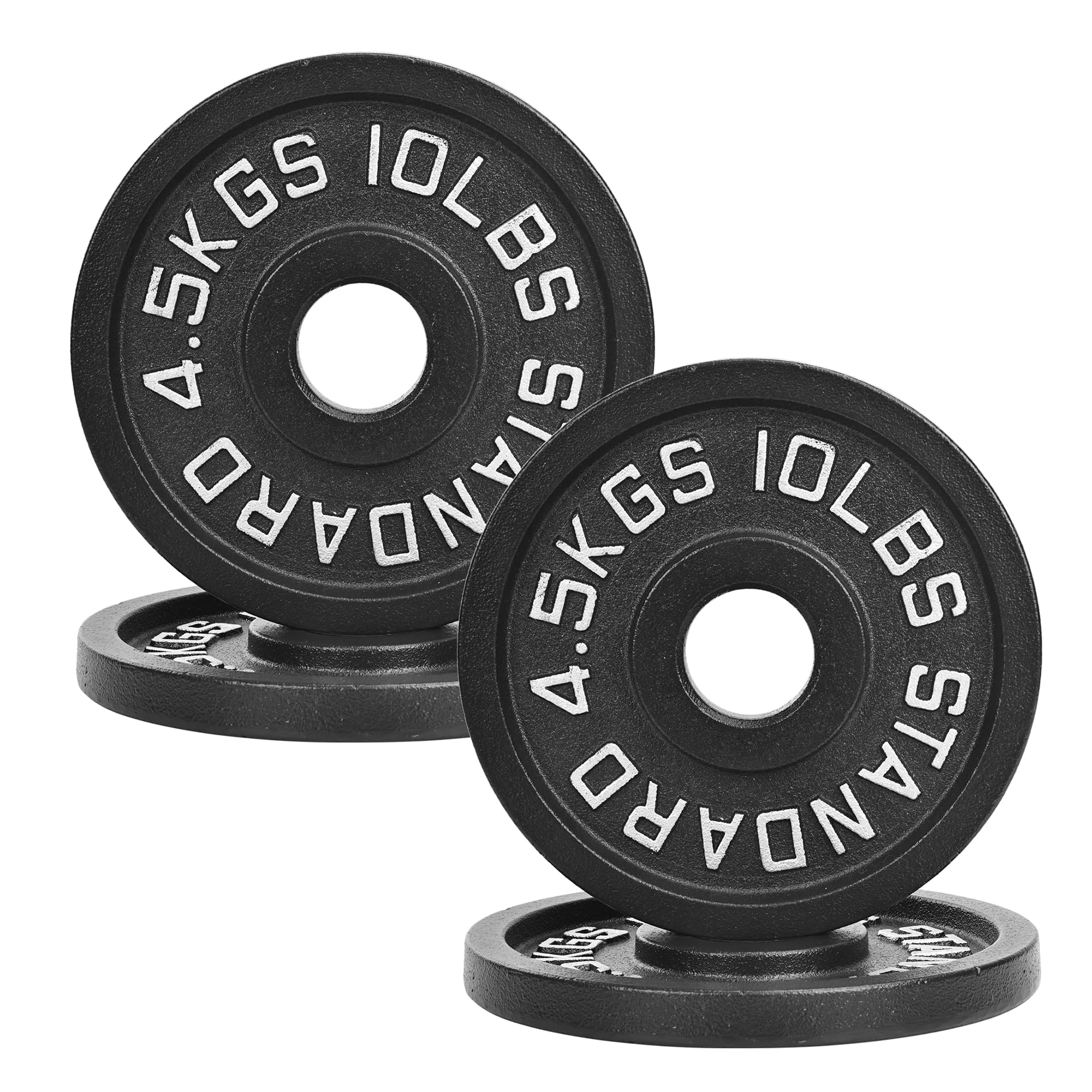Photo 1 of ?10LB Two-Pair Set?2" Cast Iron Weight Plates | (4 x 10LB) Black Plates with Silver Numbers | Fits Standard Dumbbell Handles & Barbells