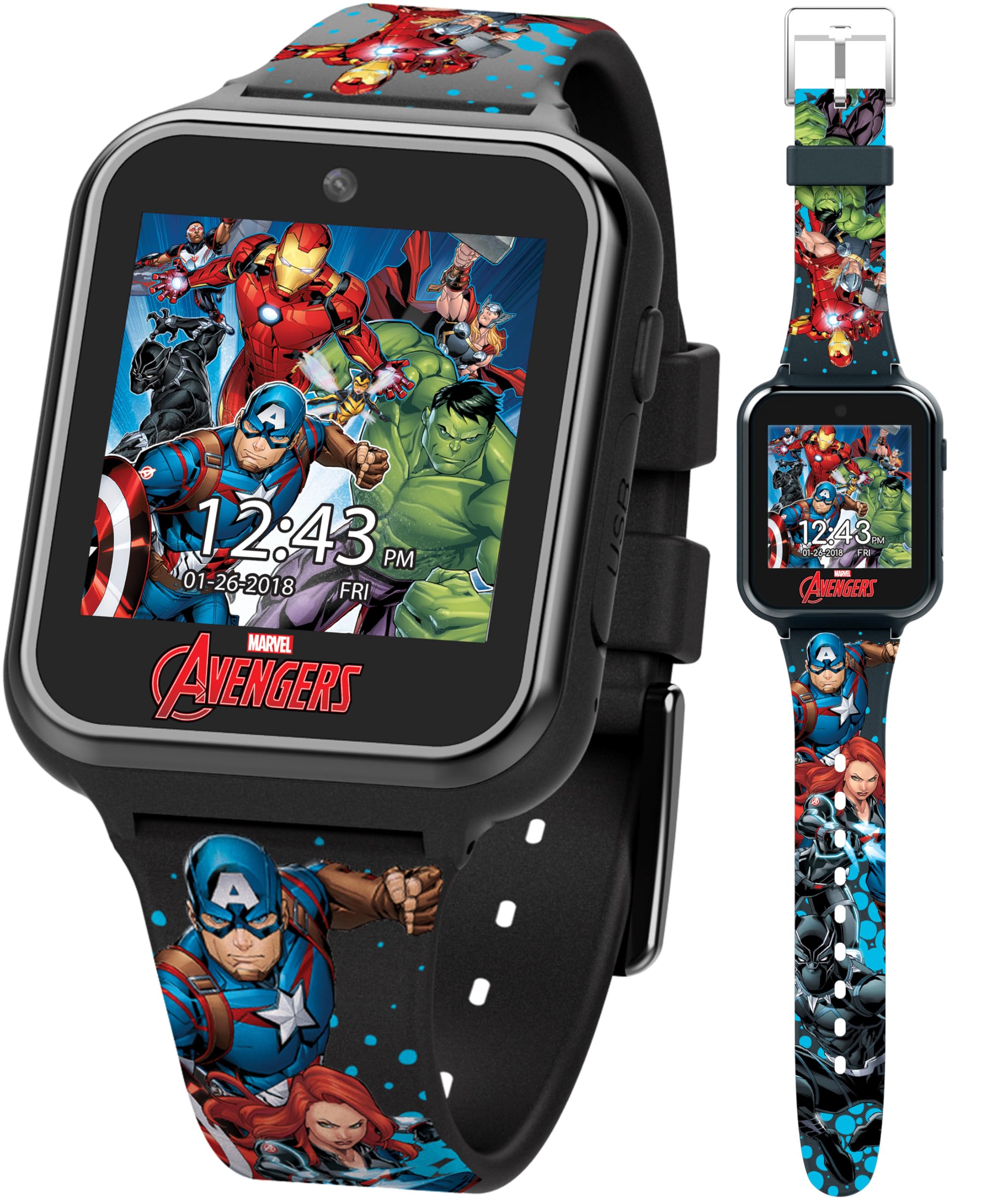 Photo 1 of ***POSSIBLY FOR PARTS/UNTESTED**** Marvel Avengers Interactive Kids Smartwatch – Touchscreen Watch with Games, Camera, Voice Recorder, Step Tracker, Timer & Alarm – 10 Watch Faces, USB Rechargeable – Fits Wrists 5.5" to 8"