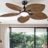 DWVO 52" Ceiling Fans with Lights, Tropical Ceiling Fan with Lights and remote, LED Tri-Color Temperature, Reversible 6 Speed