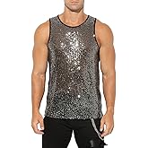 Arjen Kroos Men's Sequin Tank Top Sparkly Metallic Sleeveless T Shirt Party Top