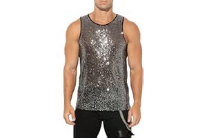 Arjen Kroos Men's Sequin Tank Top Sparkly Metallic Sleeveless T Shirt Party Top