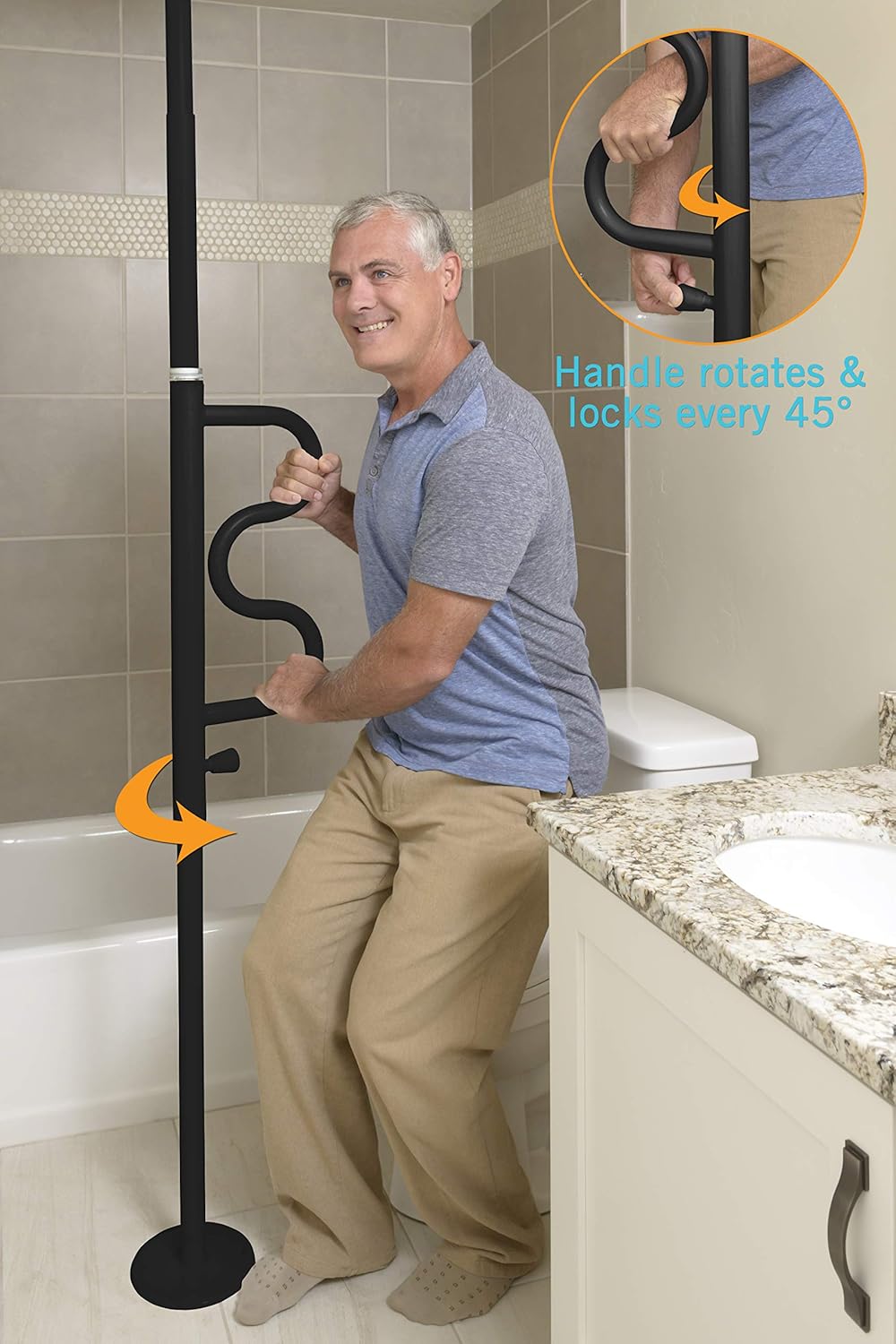 Stander Security Pole and Curve Grab Bar, Elderly Tension Mounted Floor to Ceiling Transfer Pole, Iceberg White: Furniture & Decor