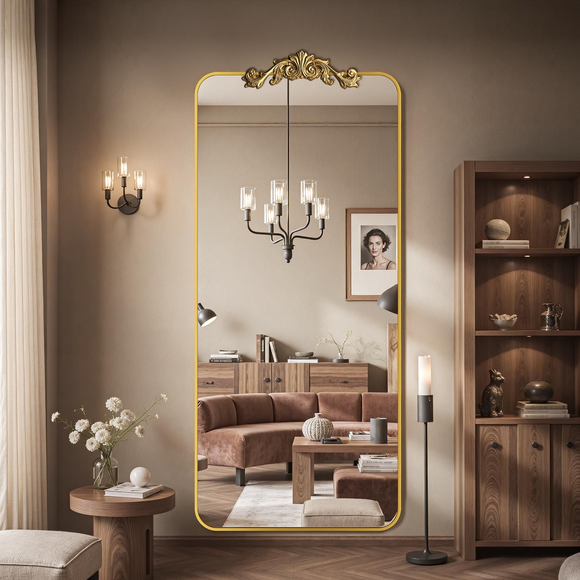 Photo 1 of **MINOR DAMAGE BOTTOM CORNER** Furnbar Vintage Full Length Mirror, 71"x28" Floor Mirror with Carved, Full Body Mirrors for Home Decor, Standing/Hanging Large Wall Mirrors for Bedroom/Living Room/Entryway, Gold, Retro Style