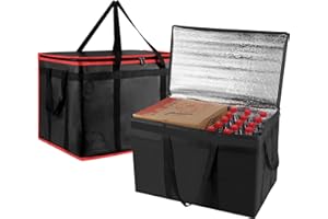 MOSAGO 2PK Insulated Food Delivery Bag - Reusable Thermal Cooler Grocery Bags for Catering&Delivery, Pizza Carrier for Events, Large Capacity Bag Keeps Food Hot/Cold, Commercial (Black + Black with Red Trim)