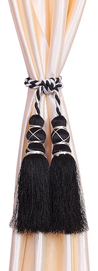 Decorista 2 Piece Polyester Curtain Tassels -15 cm x 2 cm x 2 cm, Black