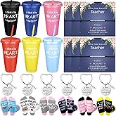 Skylety 24 Pcs Teacher Appreciation Gift Set Teacher Gifts from Student It Takes a Big Heart Plastic Cups Teach Love Inspire Socks Keychains Bracelets Graduation Gifts