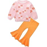 CIZENOFURS Toddler Girl Fall Winter Outfits Ruffle Sweatshirt and Flare Pants Clothes Set Baby Girls Long Sleeve Sweatsuits