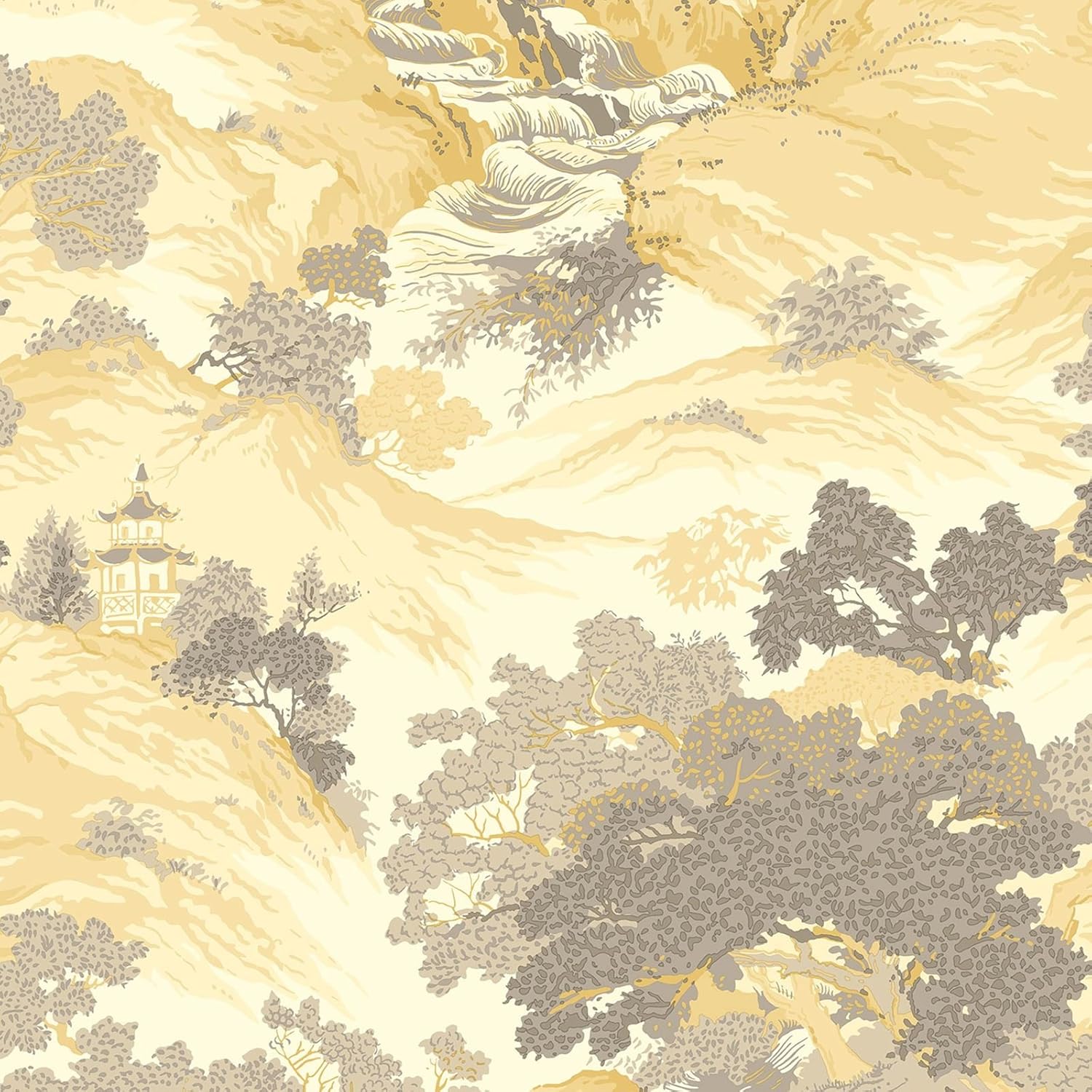 Crown Wallcoverings Oriental Landscape Wallpaper Yellow M1192 Full Rol ...