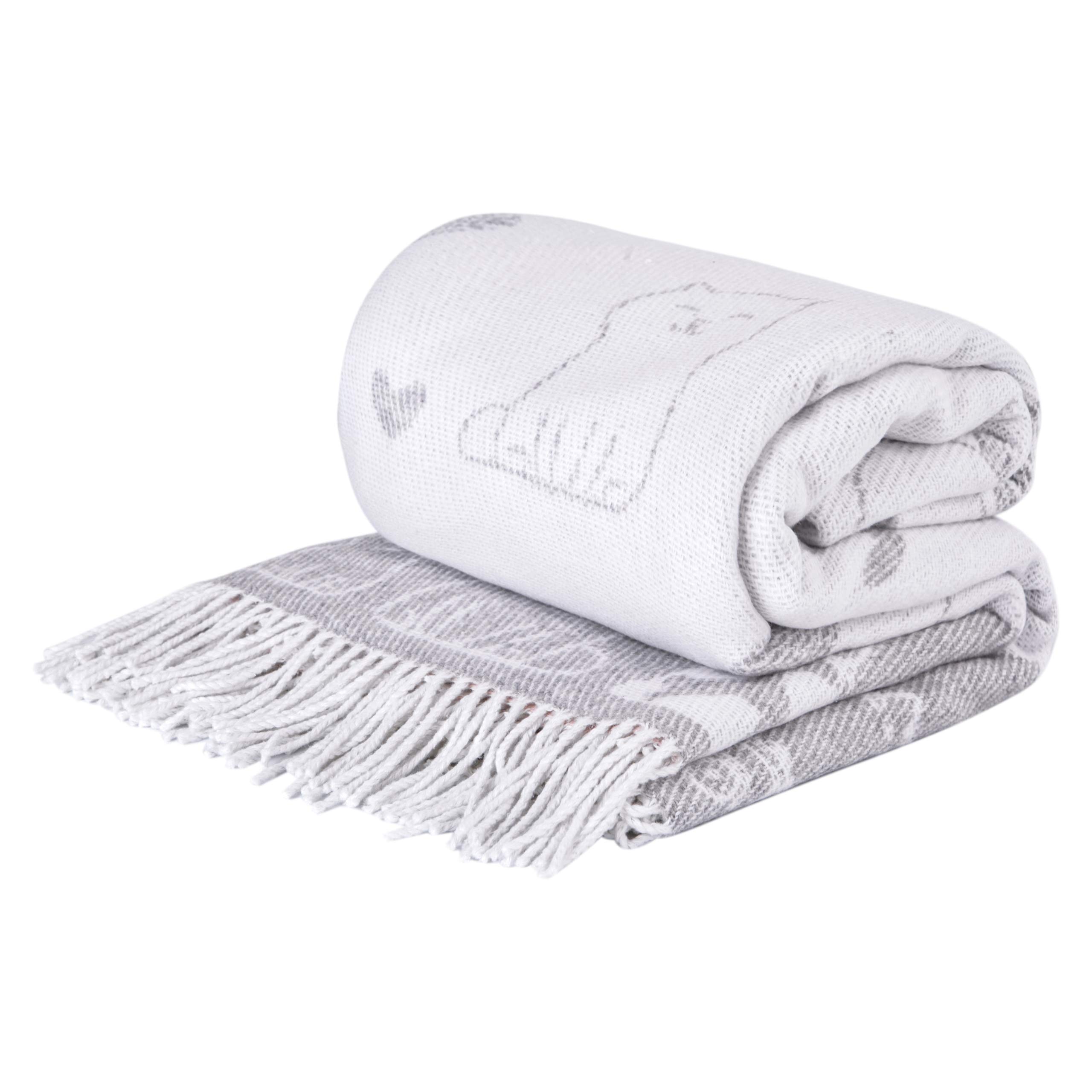 LYHome Cotton Blanket - Soft Throw for Sofas, Bed & Couch. Cosy Outdoor Blankets for Travel, Picnic & Camping. Settee Throws for Armchairs, Garden Furniture (55x79 in | 140x200cm, Grey - White Cats) — image 1
