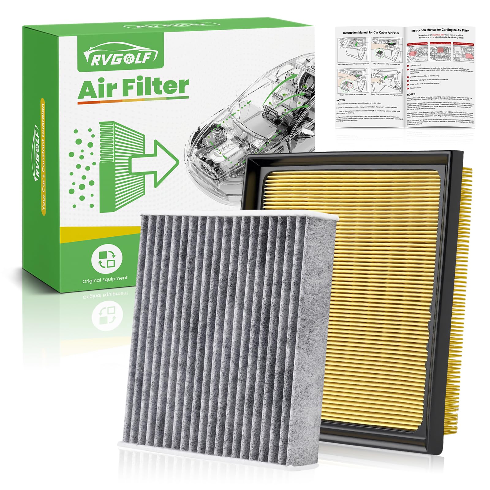 RVgolf Engine+Cabin Air Filters (All Only Fit Hybrid, Not Gas!) Fit for 2016-2018 Toyota RAV4 2.5L, 2010-2015 Prius 1.8L Engine Air Filter AC Air Filter for My Car Accessories# 17801-37020 CF10285