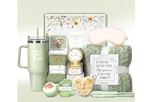 OUFRENN Birthday Gifts for Women Self Care Get Well Soon Gifts, Vanilla Relaxing Spa Gift Basket - Happy Birthday Set w/ Luxury Flannel Blanket & 40 oz Tumbler, Unique Christmas Gift for Mom Her Wife Sister