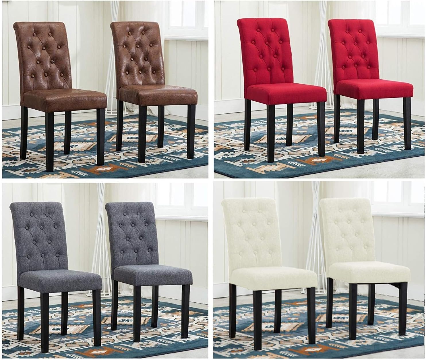 Set of 2 Lined Fabric Dining Chairs With Solid Wooden Legs For Home & Commercial Restaurants [Brown* Blue* Red* Grey*] (cream)