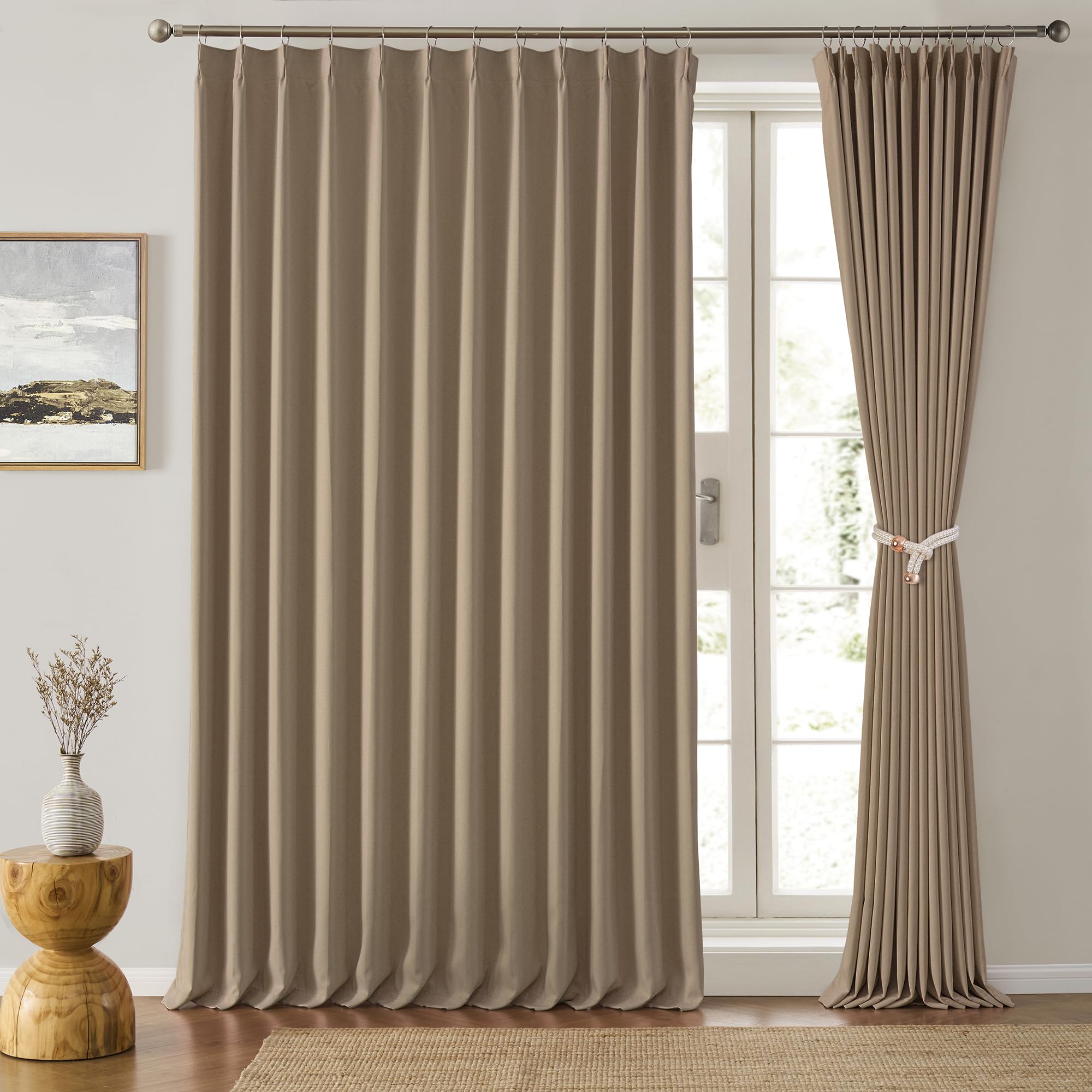 Photo 1 of 80 Inch Wide Black Pinch Pleated Curtains 80 x 102, Thermal Insulated Noise Cancelling Living Room Office Drapes 102 Inches Long, Patio Sliding Glass Door Window Curtain 2 Panels, Cappuccino
