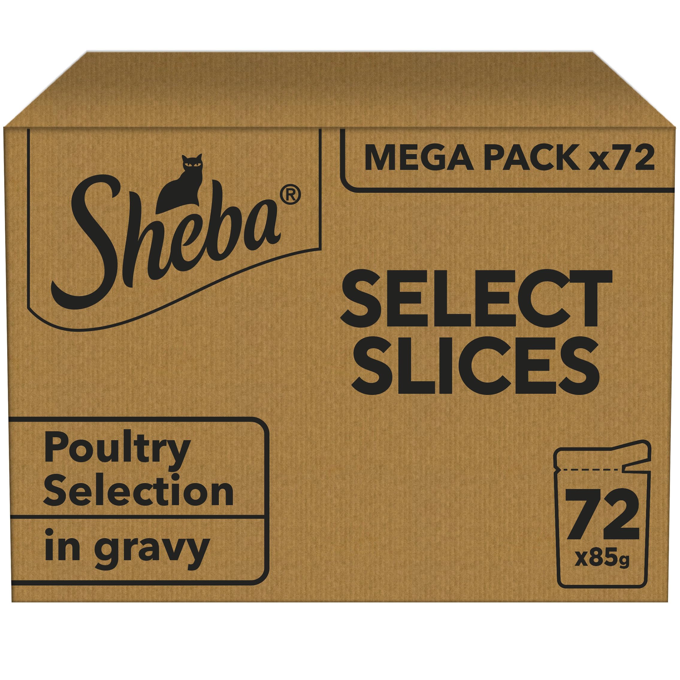 Sheba Select Slices in Gravy – Poultry Selection – Wet cat food pouches for adult cats – 72 x 85g pack