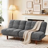 Marsail 70" Convertible Futon Sofa Bed, Small Recliner Sleeper Sofa with Adjustable Backrest, Corduroy Loveseat Futon Couch for Apartments, Living Room, Office, Guest Room (Charcoal Gray)