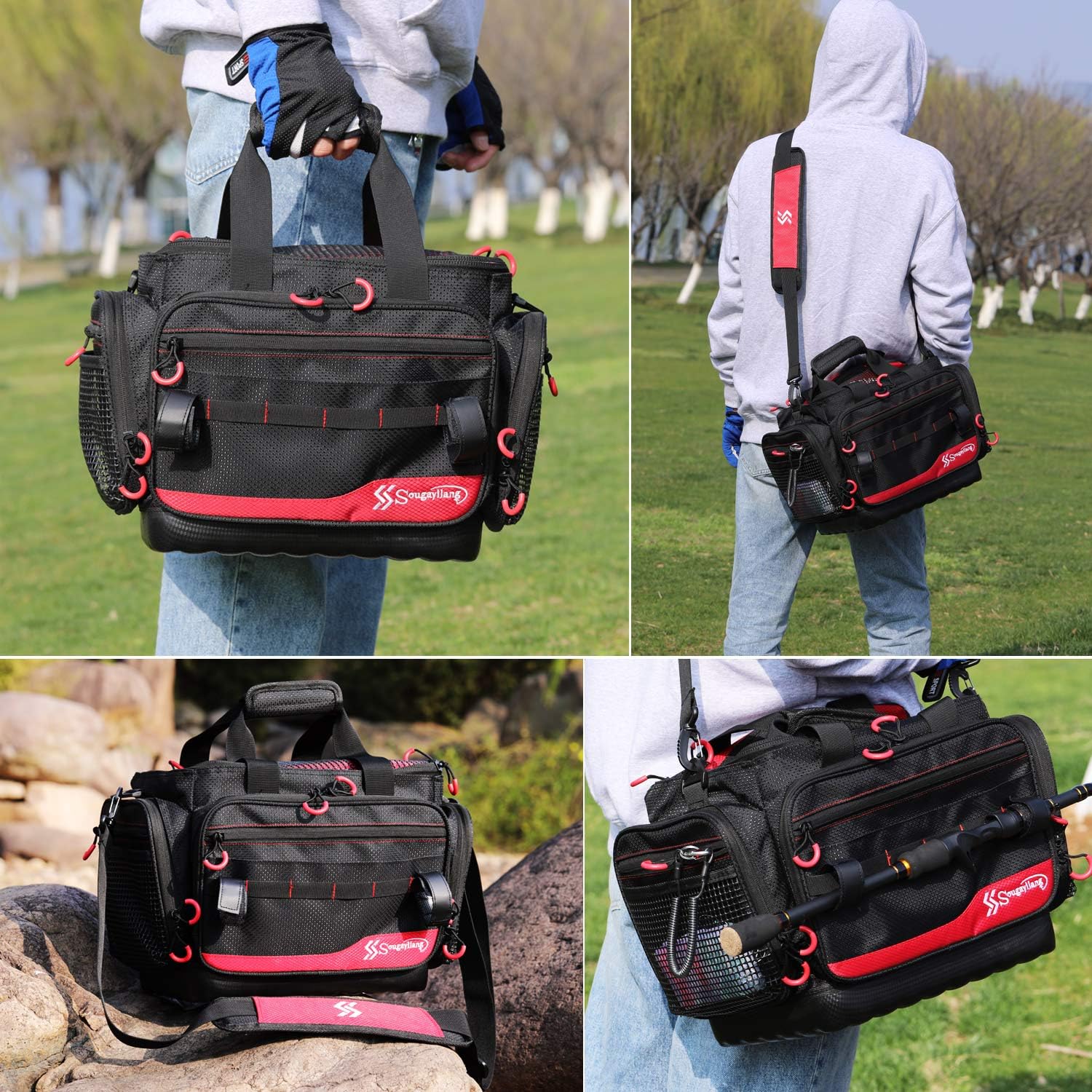 Sougayilang Fishing Tackle Bags - 100% Water-Resistant Fishing Tray Bags - Portable Fishing Organizer Shoulder Satchel - Suitable for 3600 3700 Tackle Box- Black -Standard Bag : Sports & Outdoors