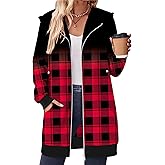 Zeagoo Women's Zip Up Hoodies Long Sleeve Fall Tunic Hooded Sweatshirt Oversized Fleece Jacket With Pockets Fall Coats 2025,Plaid print,L