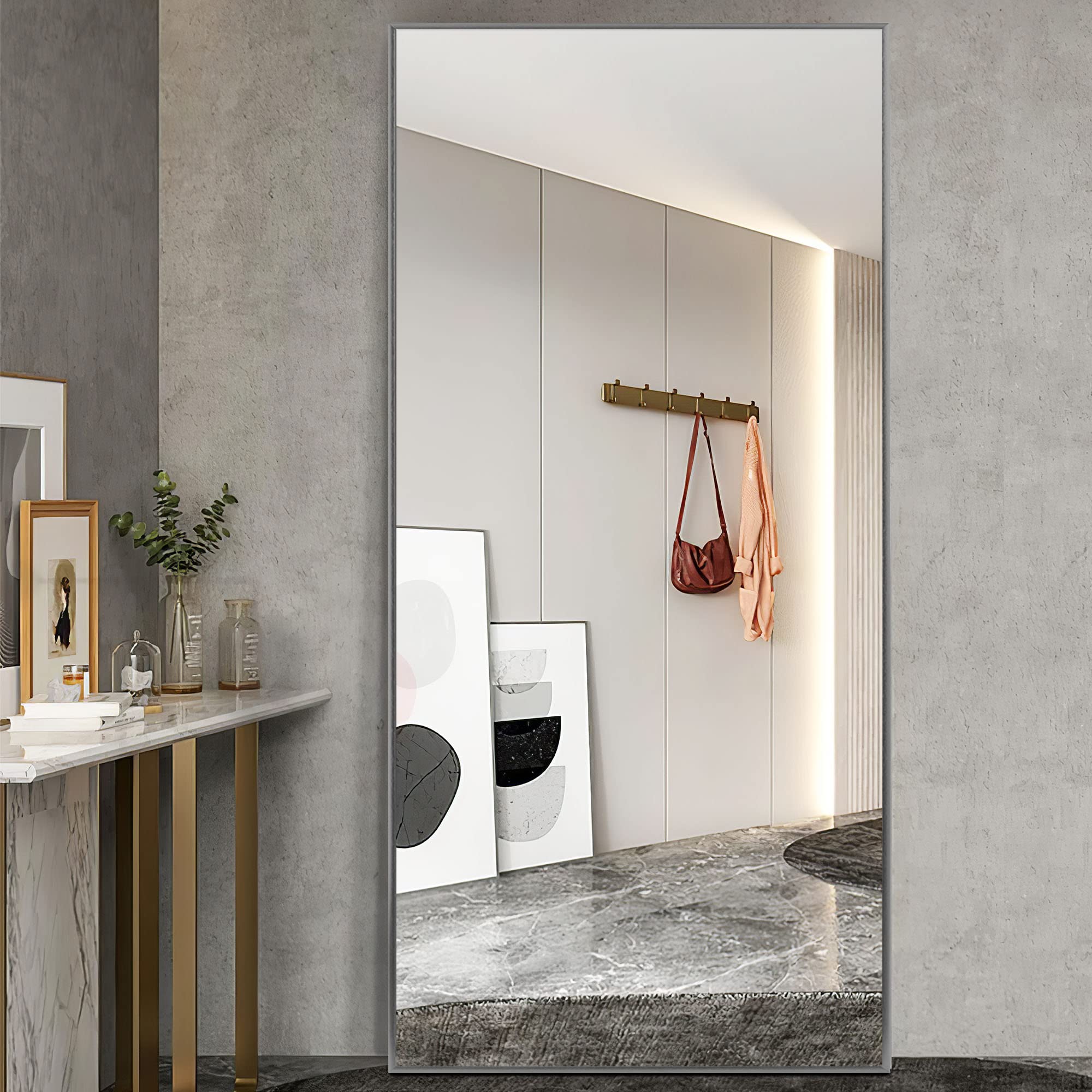 Photo 1 of ***FACTORY SEALED***
NeuType Full Length Mirror Floor Mirror Dressing Mirror Home Gym Mirror,Large Wall Mirror Bathroom Mirror Standing Mirror,Long Mirrors for Bedroom,Metal Frame,Sand Gray,71"x24",No Stand