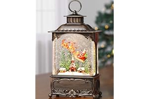 DENICMIC Christmas Snow Globe,Christmas Lantern Village Church Scene Snow Globe with Santa and Reindeer Sleigh,Glitter Lighted Lantern Home Decoration Birthday Gift USB and Battery Operated