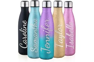 Personalized Water Bottles, 17oz Thermos Stainless Steel Name Engraving Double Wall Vacuum Insulated Custom Sports Water Bott