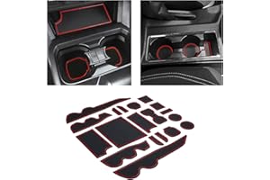 JKCOVER Premium Custom Liner Mat Accessories Compatible with Toyota Tacoma 2016 2017 2018 2019 2020 2021 2022 2023, Cup Holder, Door Pocket and Center Console Inserts 19 Pcs (Double Cab, Red Trim)