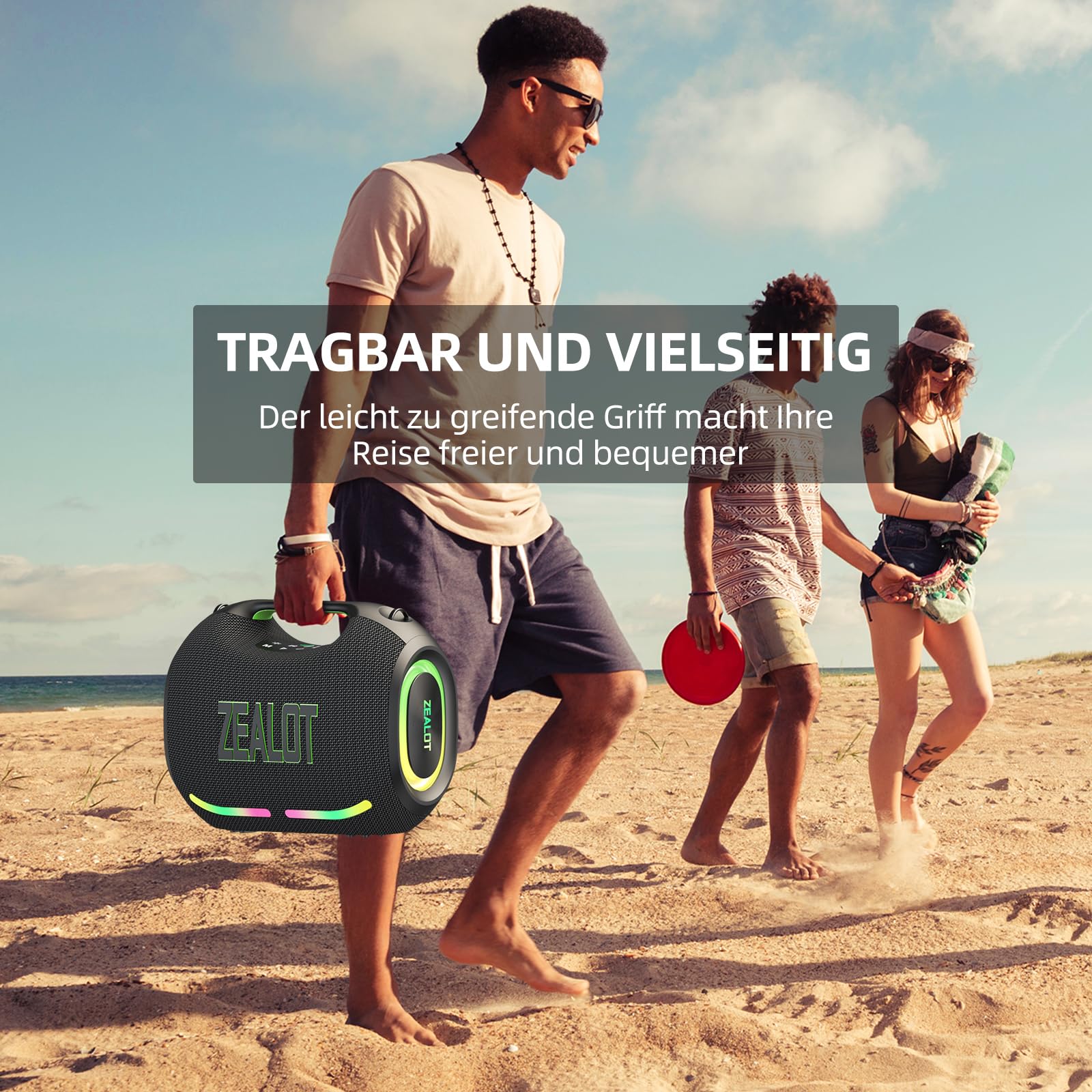 ZEALOT Tragbarer Bluetooth Lautsprecher,150W Peak,BassUp Technologie,120W Stereo Sound,RGB-Lichter,BT 5.3,USB-C,24000 mAh,IPX6 wasserdicht,Lautsprecher für Camping,Strand,Partys 6