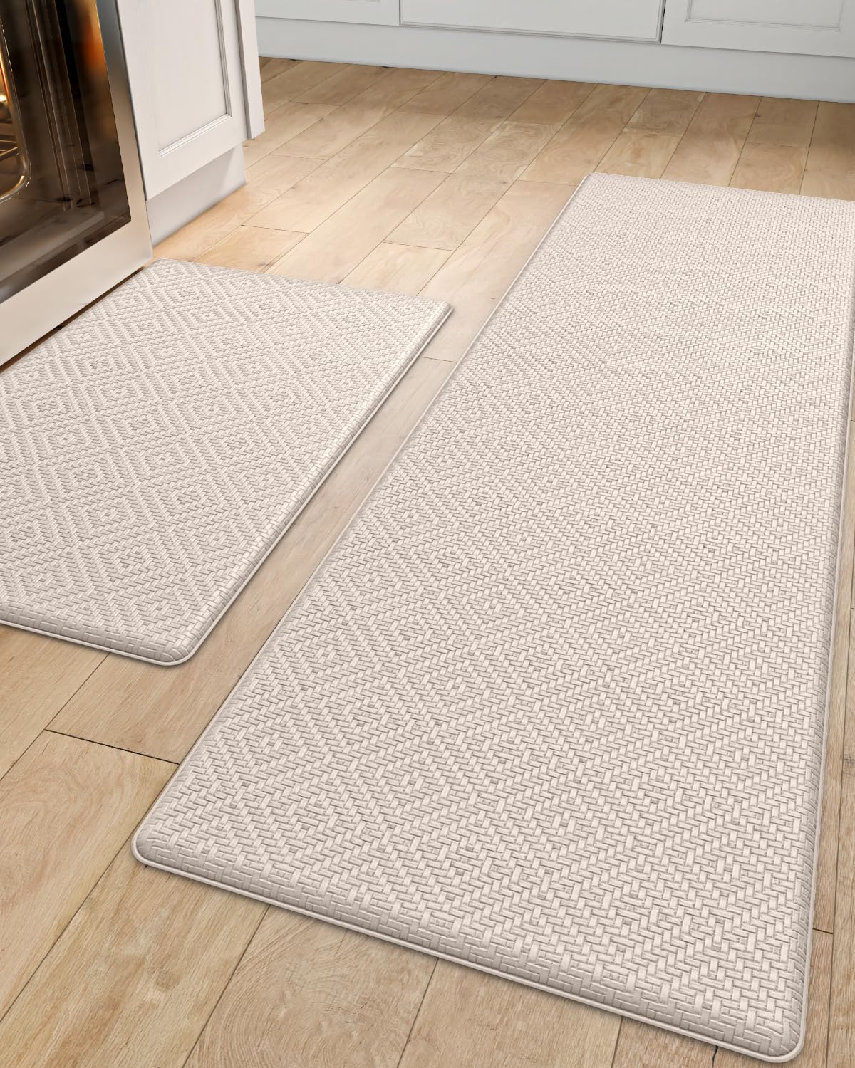 Photo 1 of DEXI Kitchen Mats for Floor Cushioned Anti Fatigue, 17x29 + 17x59, Non Slip Waterproof 2 PCS Rug Set, Comfort Standing Mat for Front Sink Office Laundry, Beige